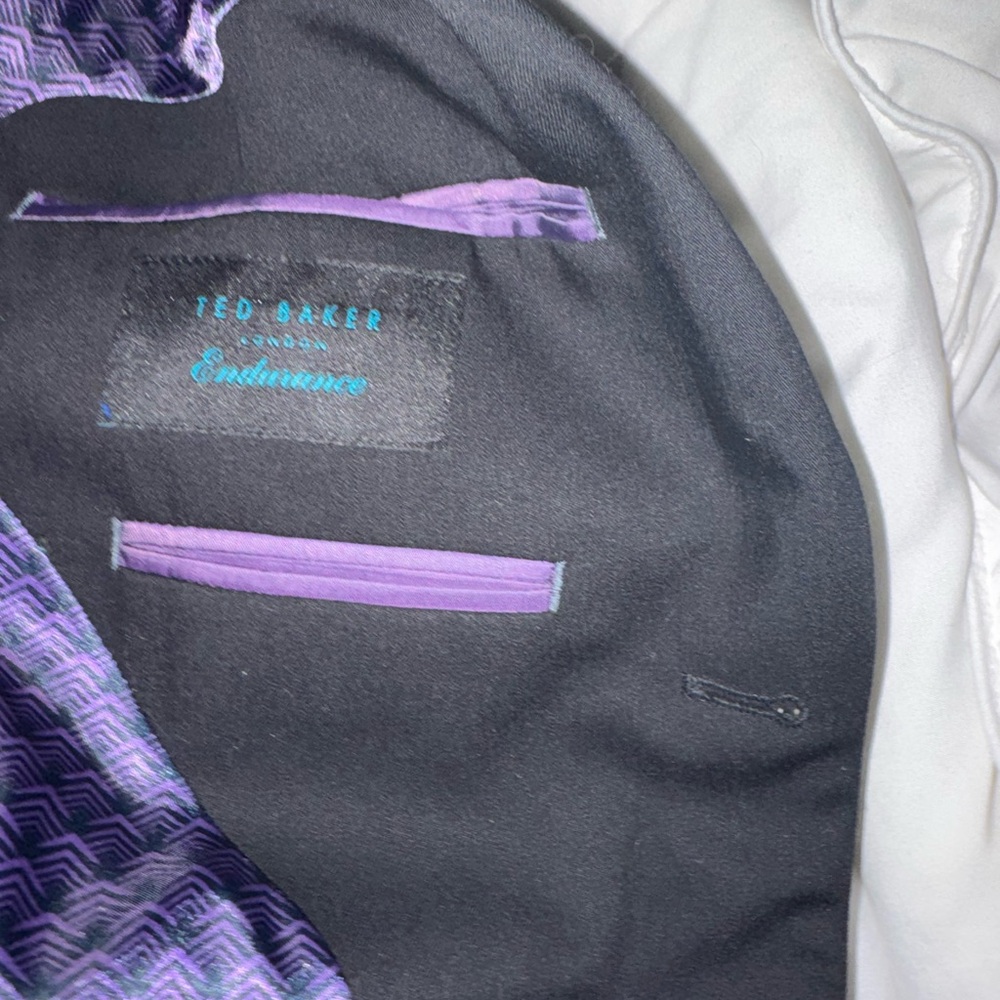 Ted Baker Black Single Breasted Blazer w/ Signature Purple Lining